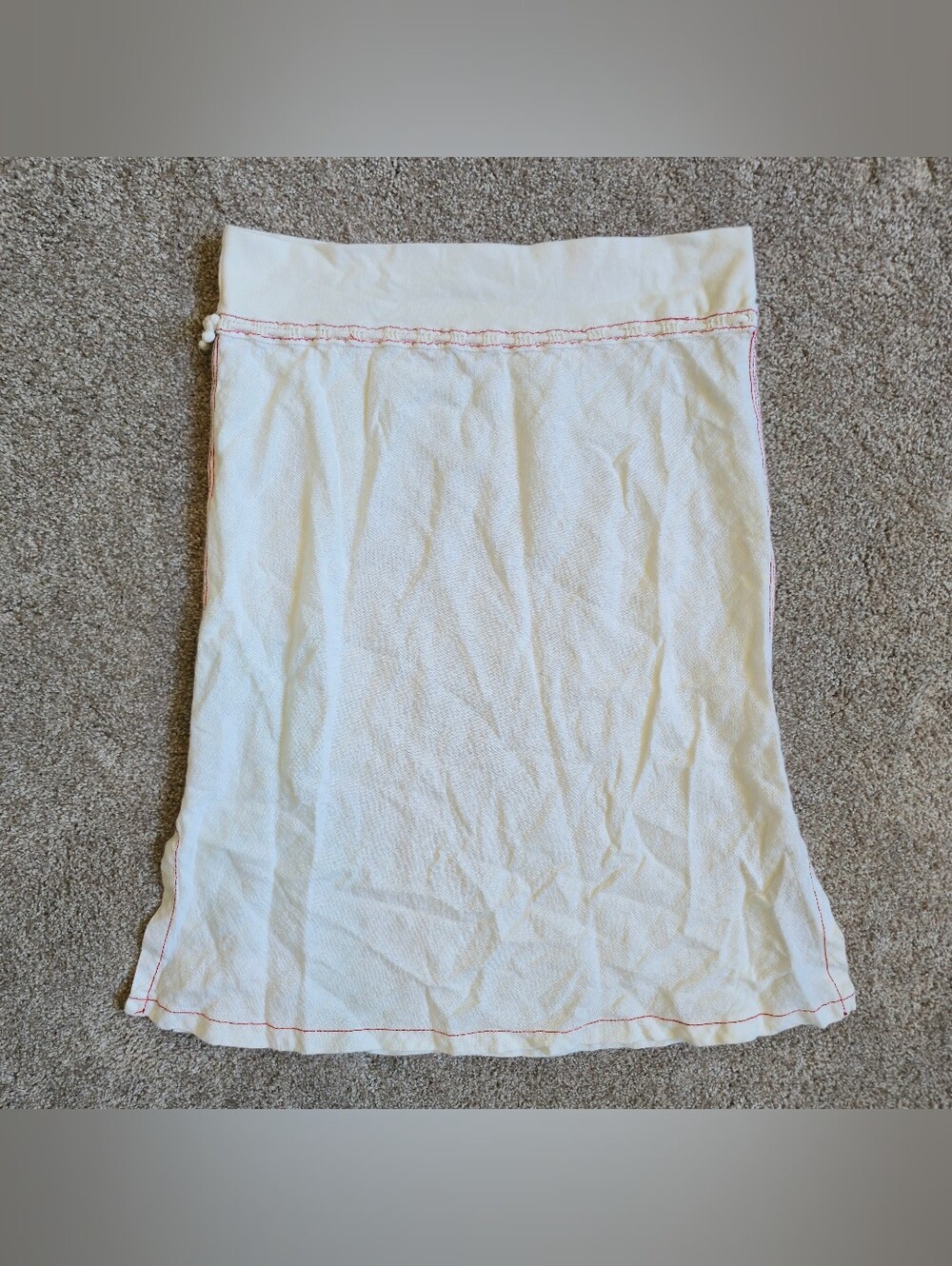White Linen textile A-line Skirt with red contrast stitching Small Italy